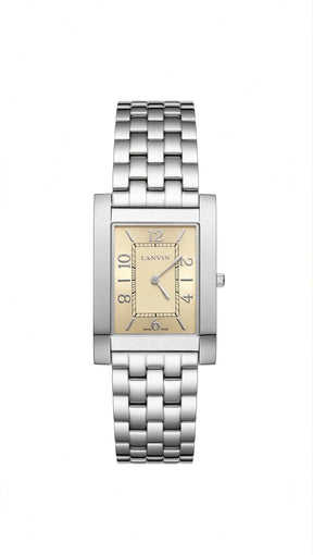 LANVIN PARIS - Rectangular Collection - Champagne Dial - Silver Stainless Steel - Swiss Made - Model LNC-10253