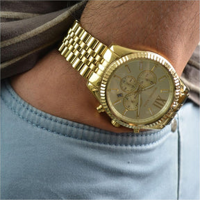 Michael Kors Lexington Gold Stainless Steel Gold Dial Chronograph Quartz Watch for Gents - MK-8281