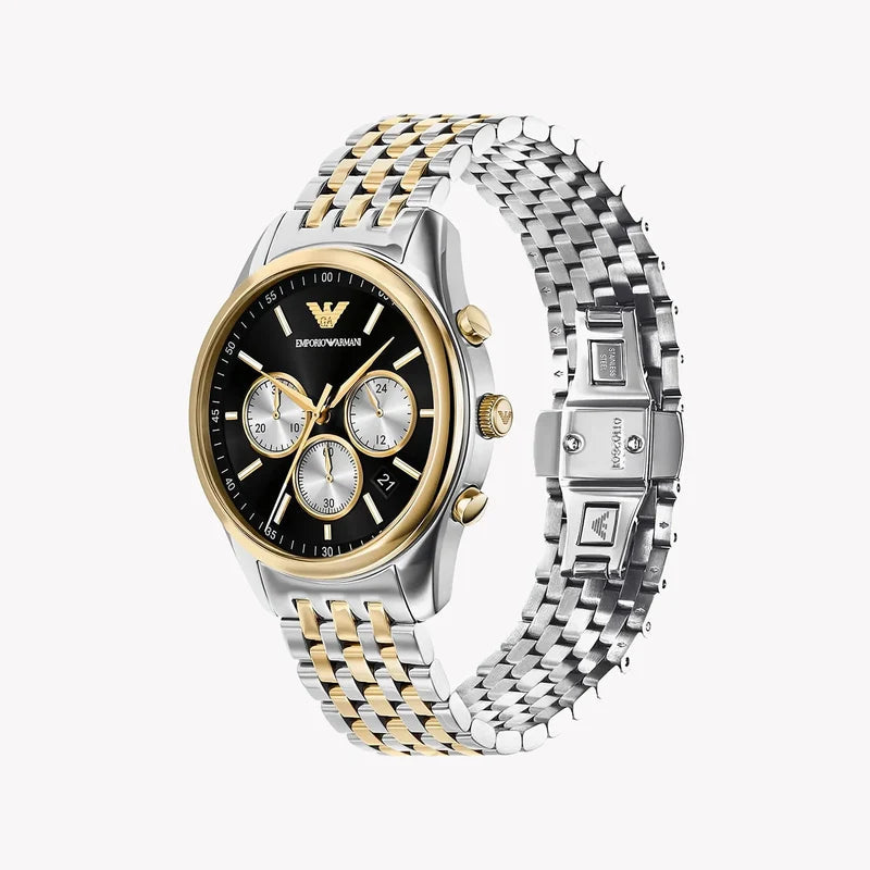 Emporio Armani Chronograph Two-Tone Black Dial Men's Watch - AR11713