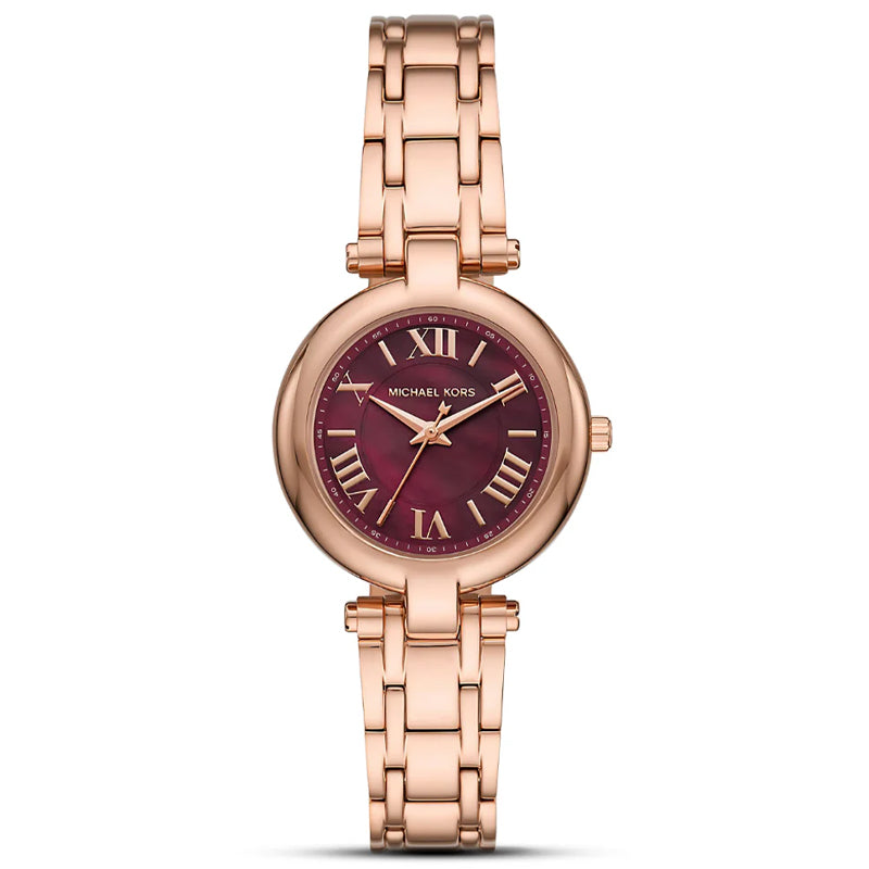 Michael Kors Women’s Quartz Rose Gold Stainless Steel Oxblood Mother Of Pearl Dial 30mm Watch MKO1084