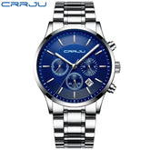 CRRJU New Fashion Men Watch Classic Business Multifunction Chronograph Quartz Wristwatch Casual Waterproof Stainless Steel Clock