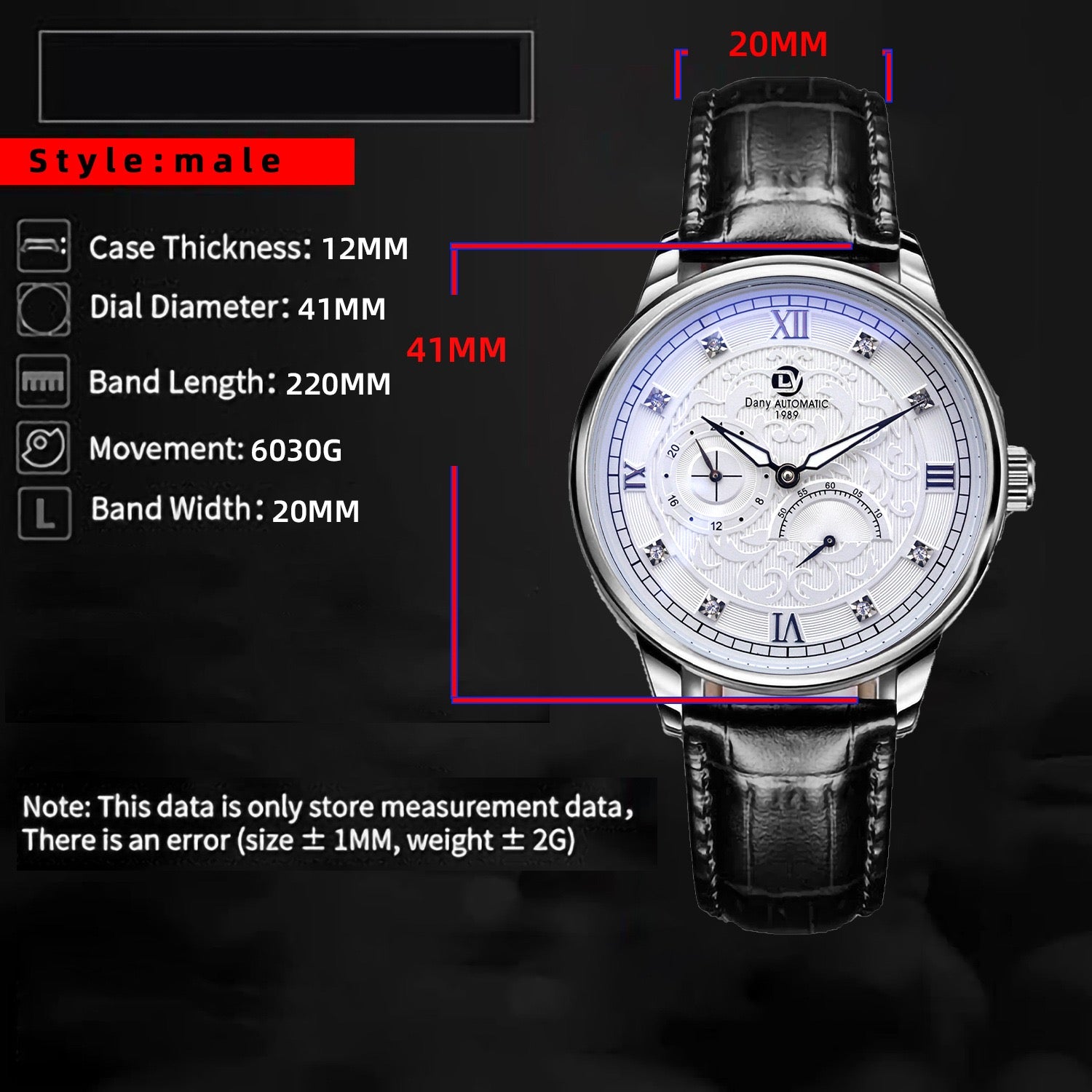 Dany Automatic 1989 men's automatic mechanical watch with a skeleton dial and Roman numerals