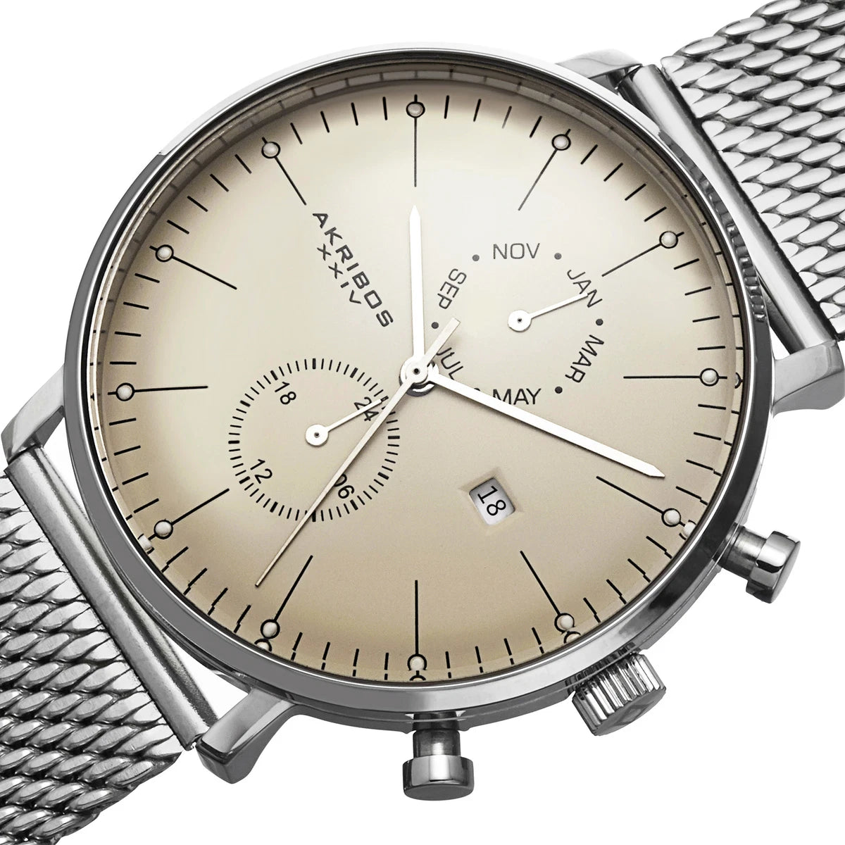 Akribos XXIV AK685SS Men's Ultimate Stainless Steel Mesh Bracelet Date Watch