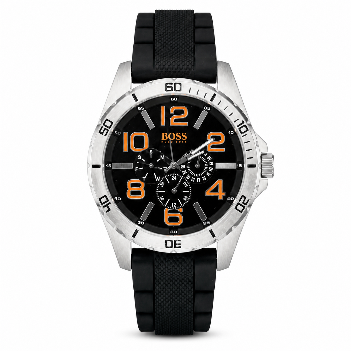 BOSS Men’s Black Chronograph-Style Watch with Silver-Tone Case